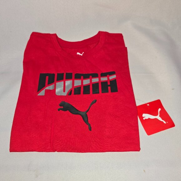 Puma Logo Short Sleeve Crew Neck T-Shirt in Red, Youth sizes, NWT - Picture 3 of 6